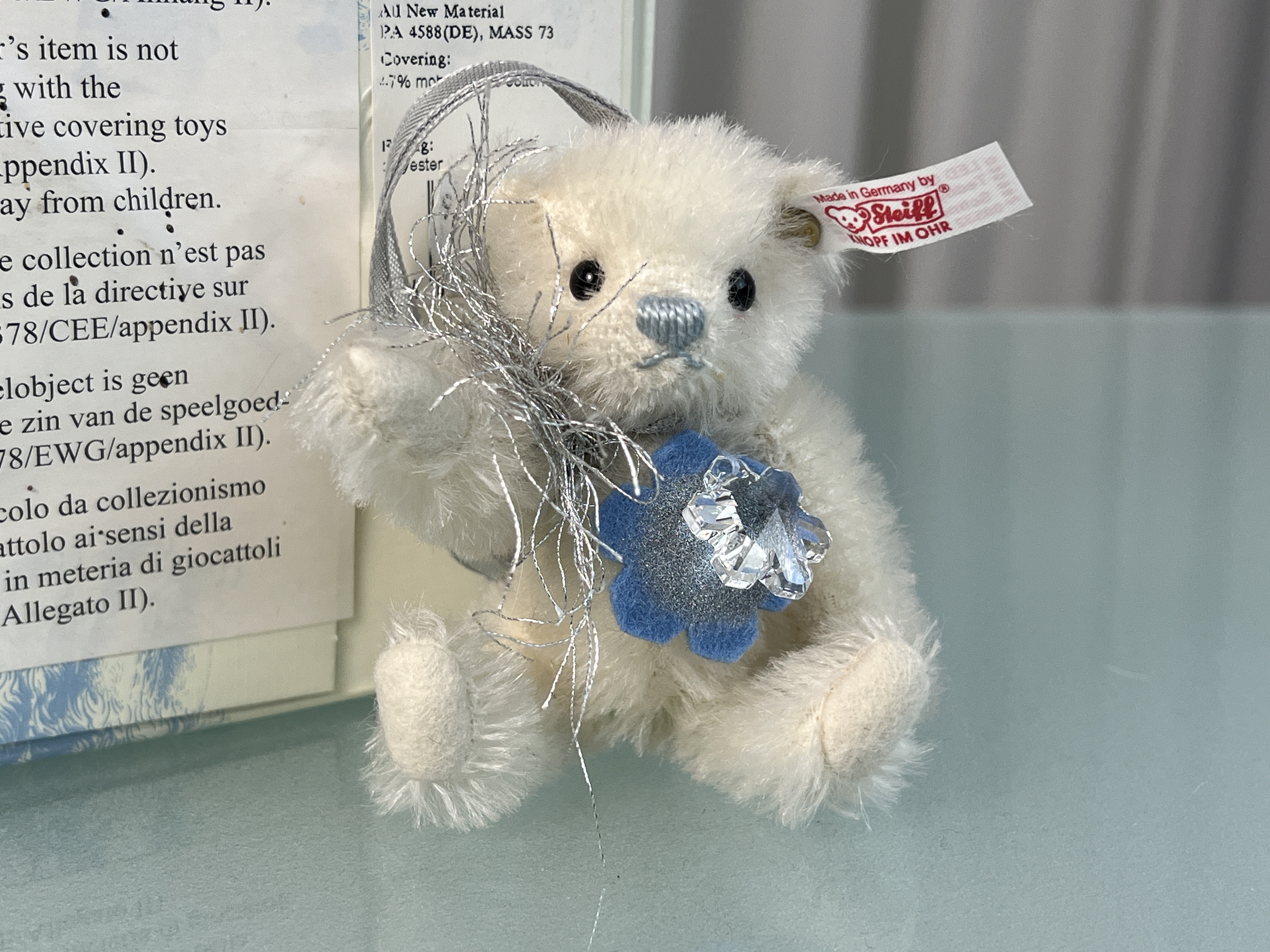 Steiff Tier Teddy Bär 035982 Schneeflocke Ornament 10 cm Top Zustand.