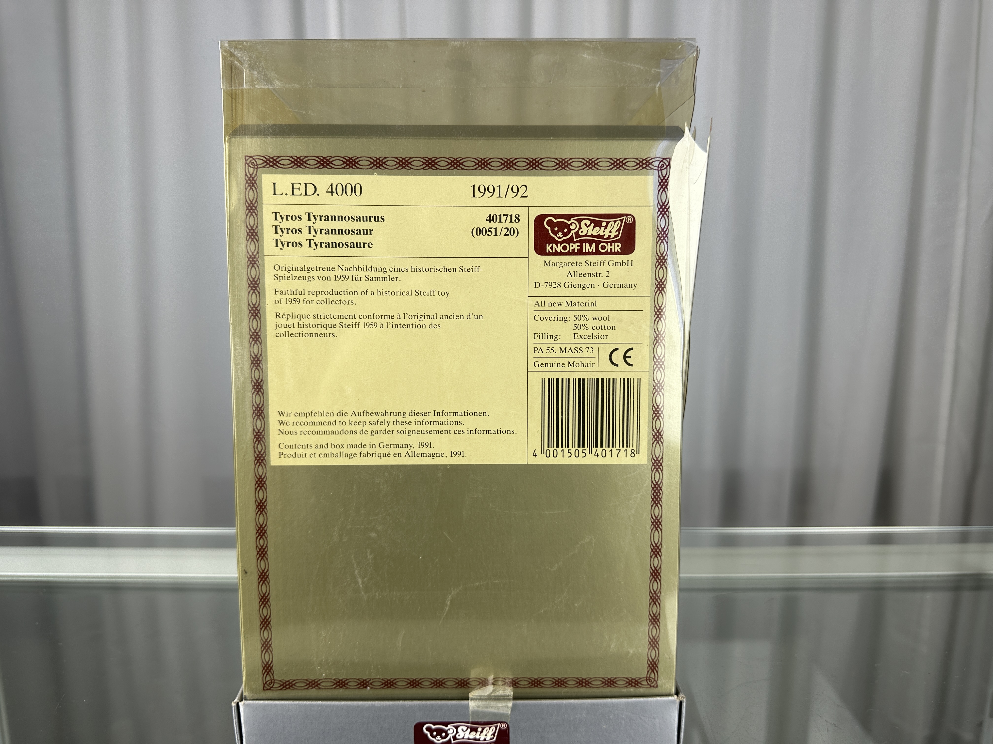  Steiff Tier 401718 Replica Tyros Rex 20 cm lang. Top Zustand