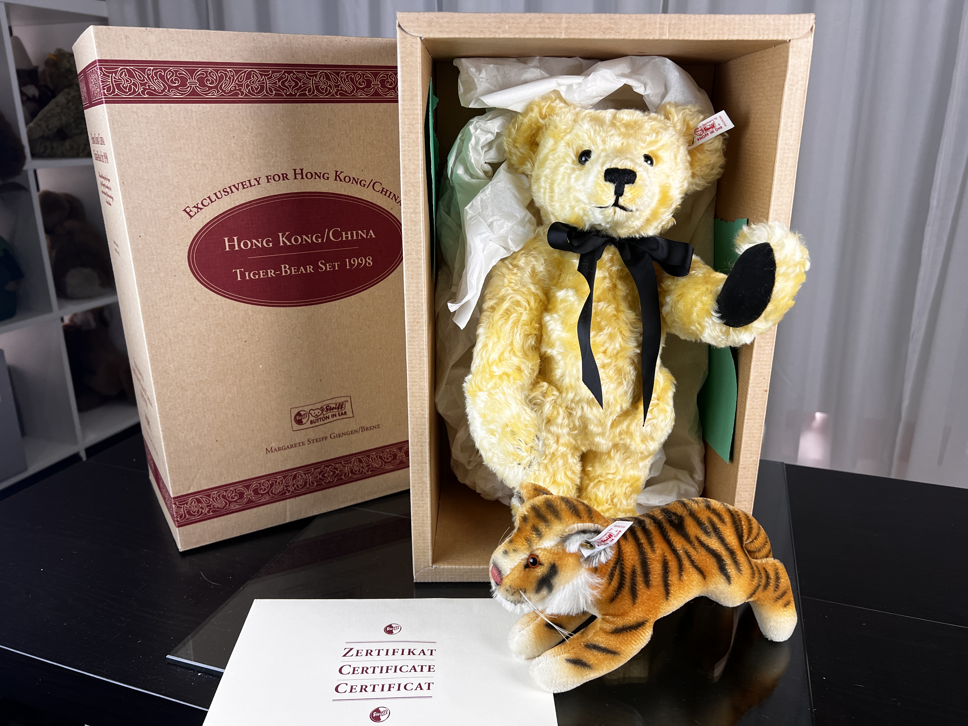 Steiff Tier 652639 Tiger und Teddy Bär Set 23 + 35 cm. Top Zustand