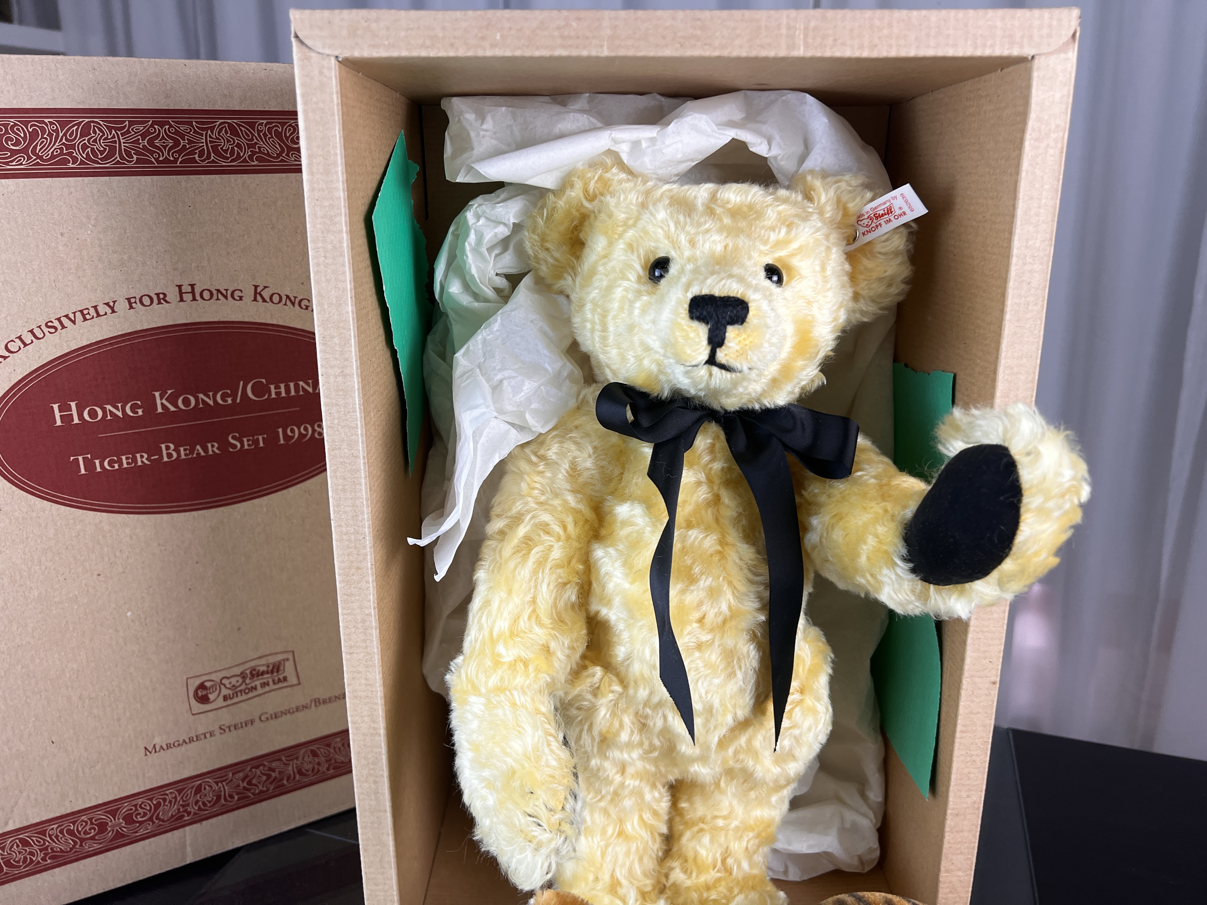 Steiff Tier 652639 Tiger und Teddy Bär Set 23 + 35 cm. Top Zustand