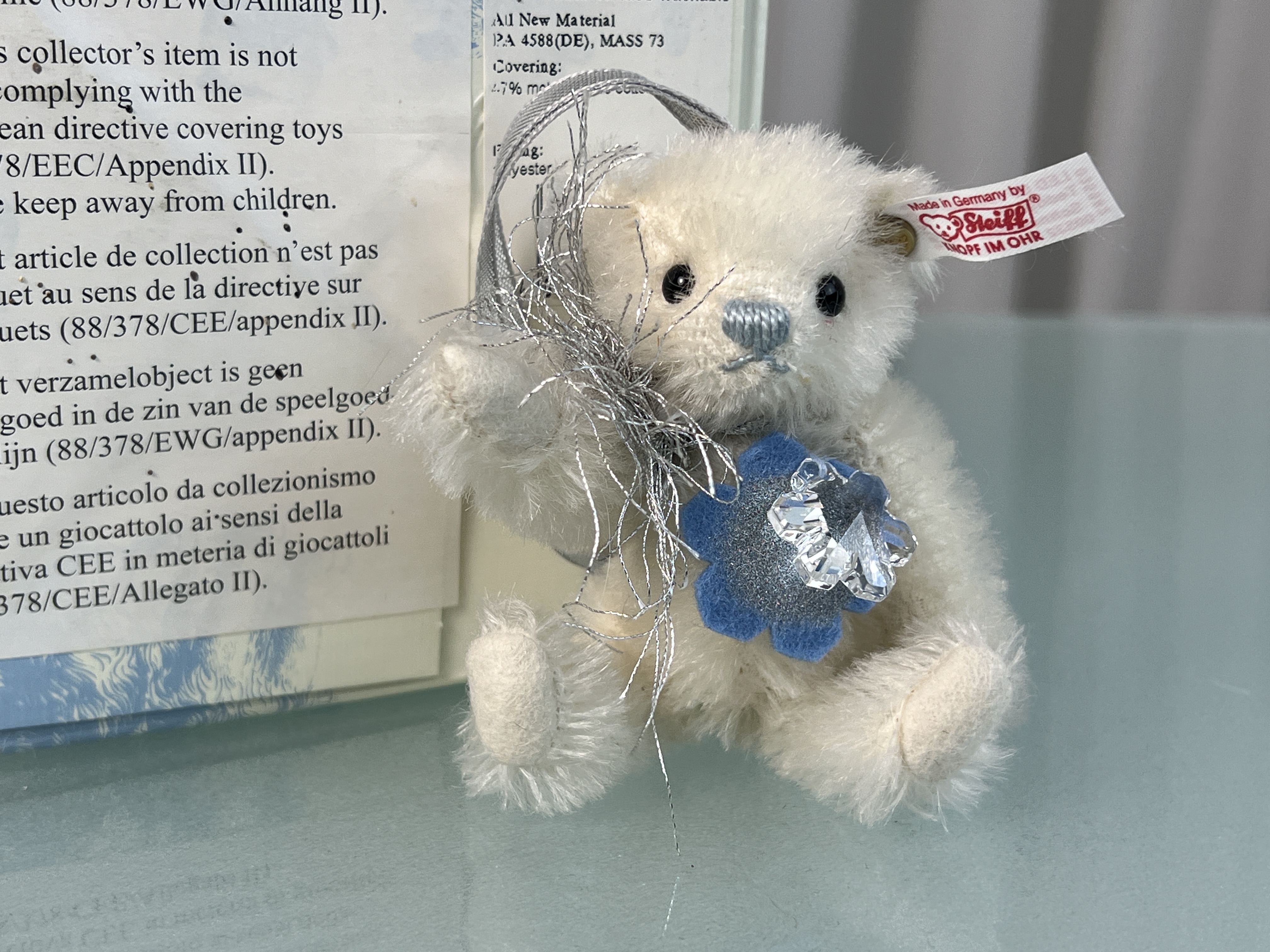 Steiff Tier Teddy Bär 035982 Schneeflocke Ornament 10 cm Top Zustand.