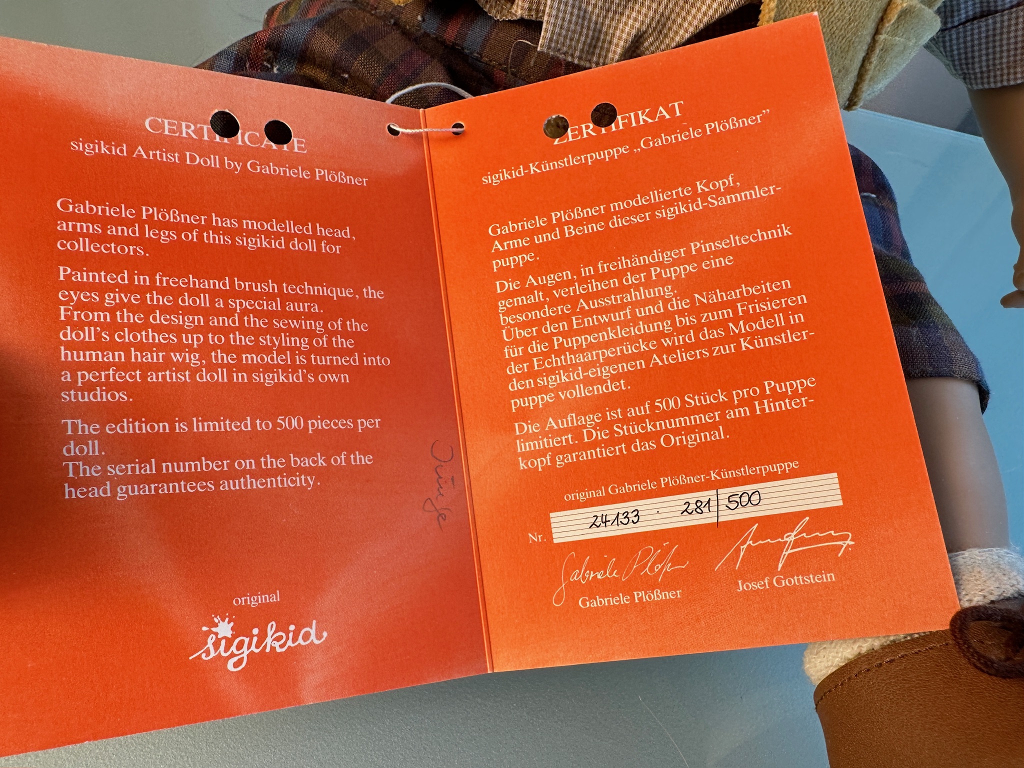 Sigikid Gabriele Plößner Künstlerpuppe Vinyl Puppe 48 cm. Top Zustand 