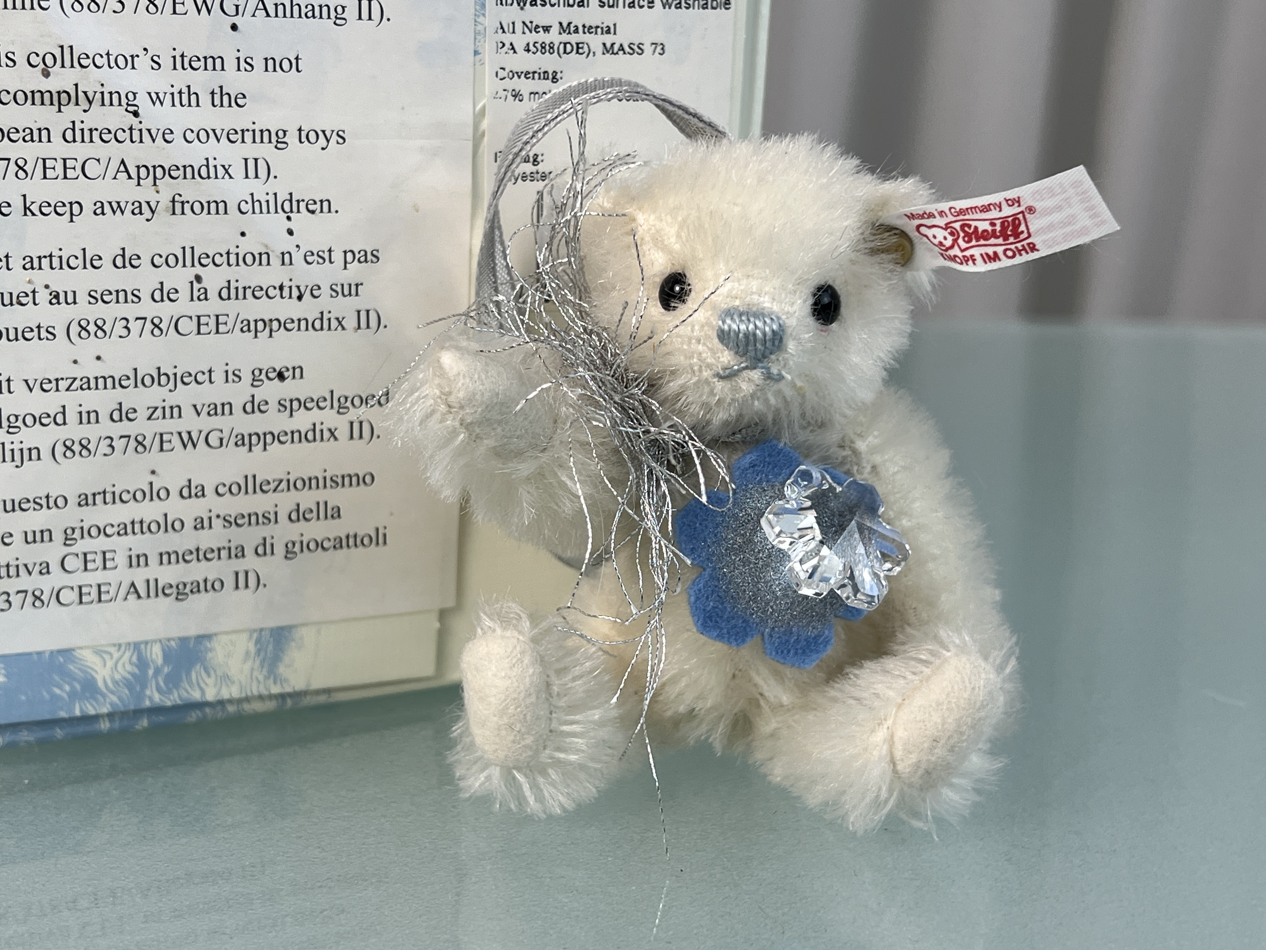 Steiff Tier Teddy Bär 035982 Schneeflocke Ornament 10 cm Top Zustand.