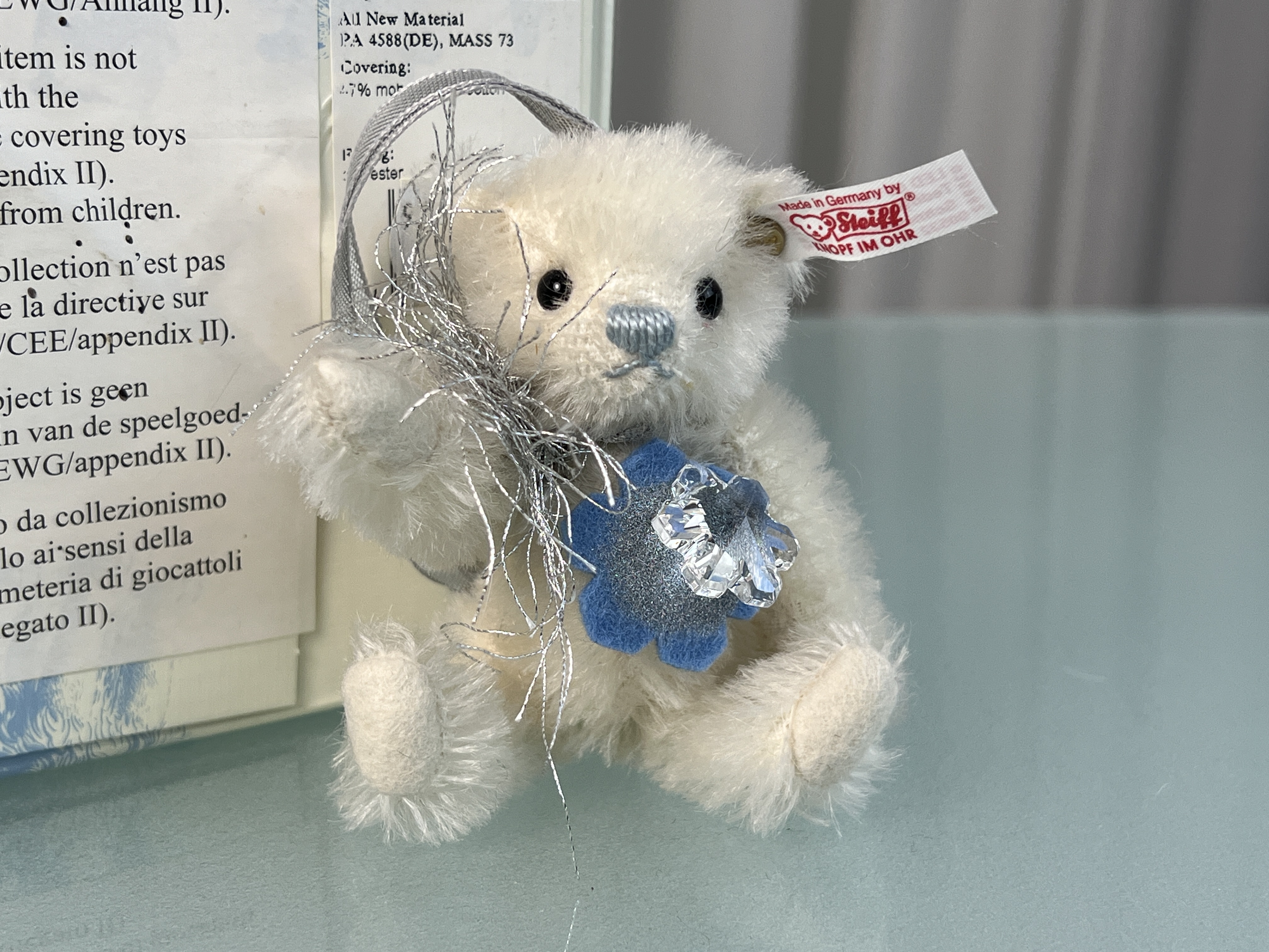 Steiff Tier Teddy Bär 035982 Schneeflocke Ornament 10 cm Top Zustand.