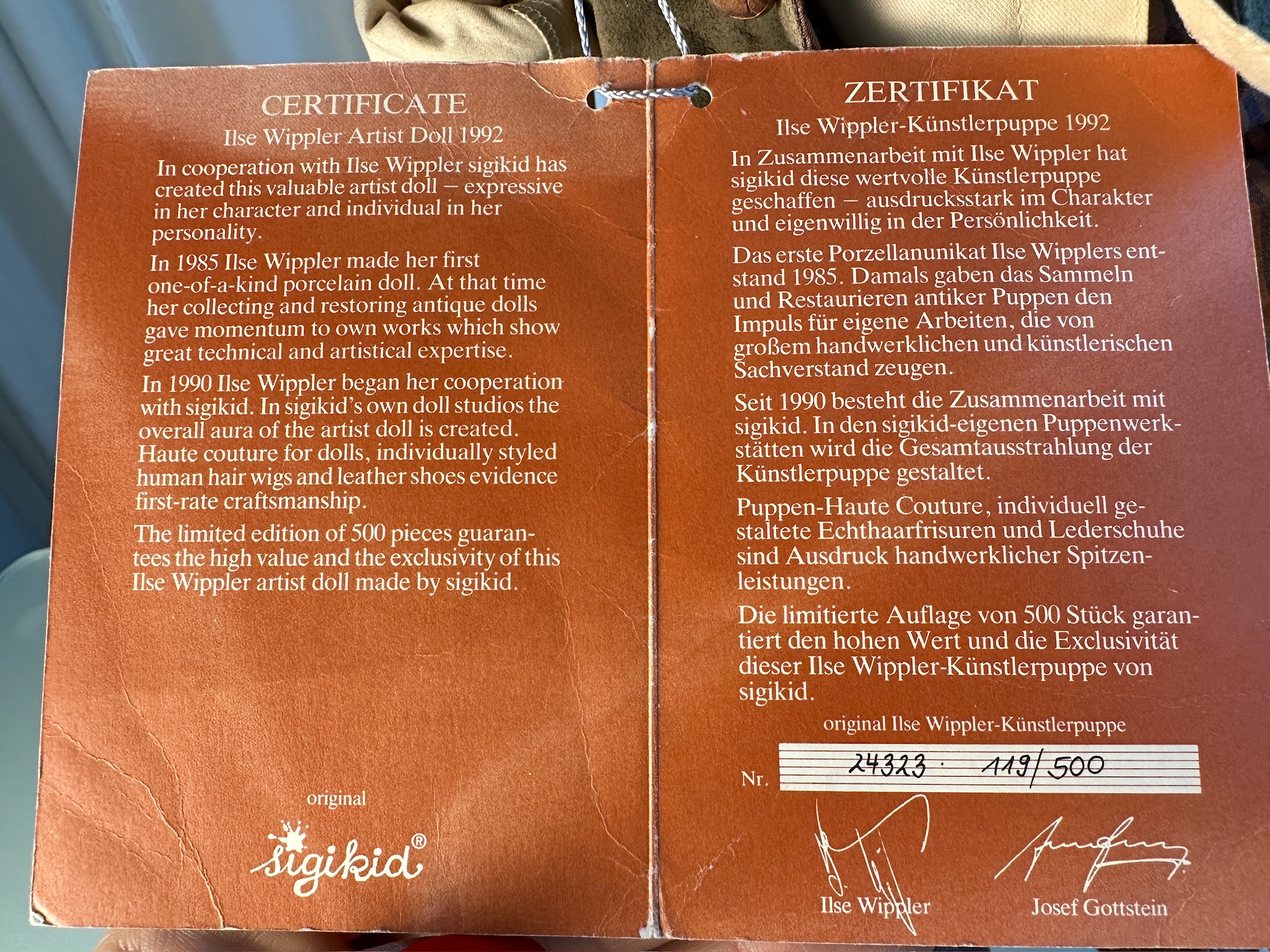 Sigikid Ilse Wippler Künstlerpuppe Vinyl Puppe 60 cm. Top Zustand 